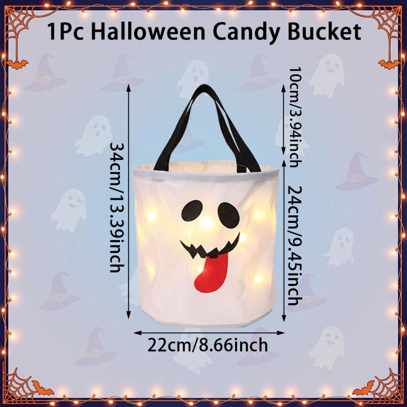 LED Light Halloween Pumpkin Candy Bucket Bags – Reusable Trick or Treat Tote