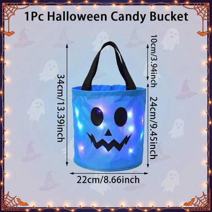 LED Light Halloween Pumpkin Candy Bucket Bags – Reusable Trick or Treat Tote